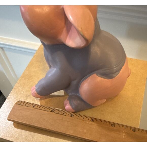 Vintage Piggy Bank Hand Painted Purple Shirt Cute Pig with Stopper Preowned - Picture 8 of 8